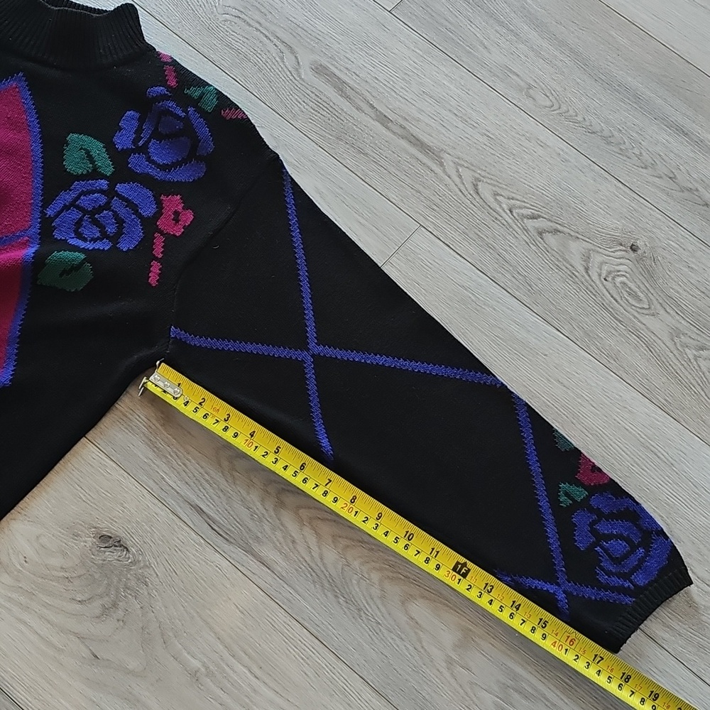 Vintage Casual Corner Floral Rose Argyle Mock Neck‎ Sweater, Med - Picture 12 of 12